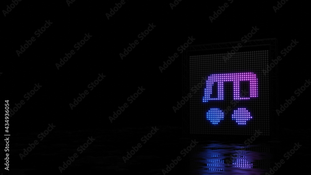 Poster 3d rendering of light shaped as symbol of public bus on black background