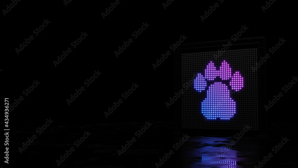 Poster 3d rendering of light shaped as symbol of paw on black background