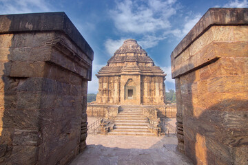 Fototapeta na wymiar Ancient temple of the Sun God in Konark, Odisha, India. General view of temple
