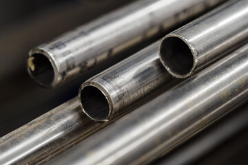 Fototapeta premium Detail of stainless steel pipes with a small diameter.