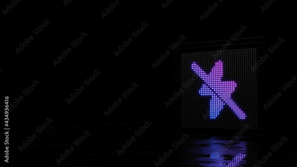 Poster 3d rendering of light shaped as symbol of no flash camera on black background