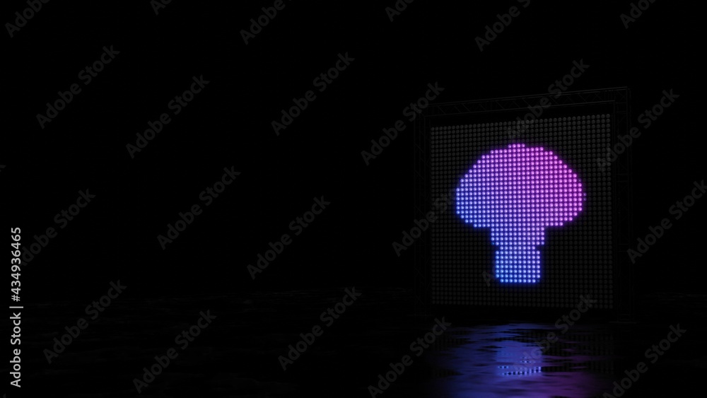 Poster 3d rendering of light shaped as symbol of mushroom on black background