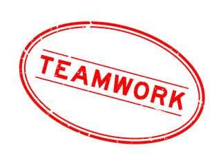 Grunge red teamwork word oval rubber seal stamp on white background