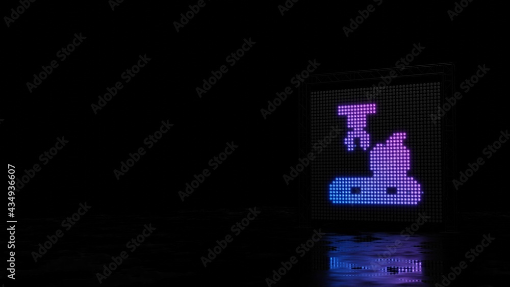 Poster 3d rendering of light shaped as symbol of mechanical arm on black background