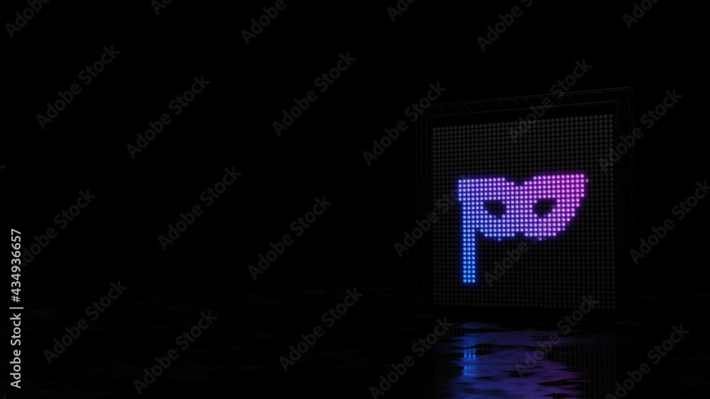 Poster 3d rendering of light shaped as symbol of mask on black background