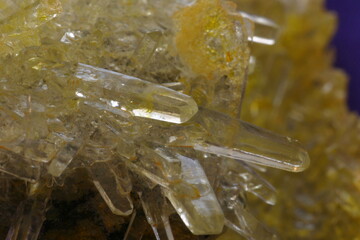 Golden Citrine Grown in a Solution of Quartz Displaying the Crystalline Structures formed during Crystallization showing Cleavage Points and Structures