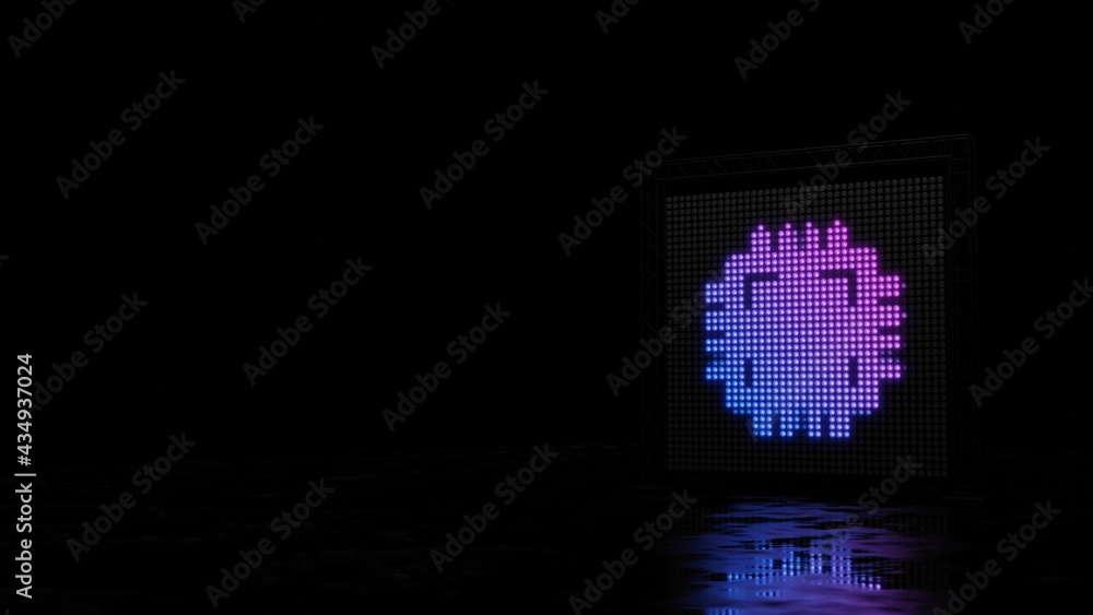 Poster 3d rendering of light shaped as symbol of chip on black background