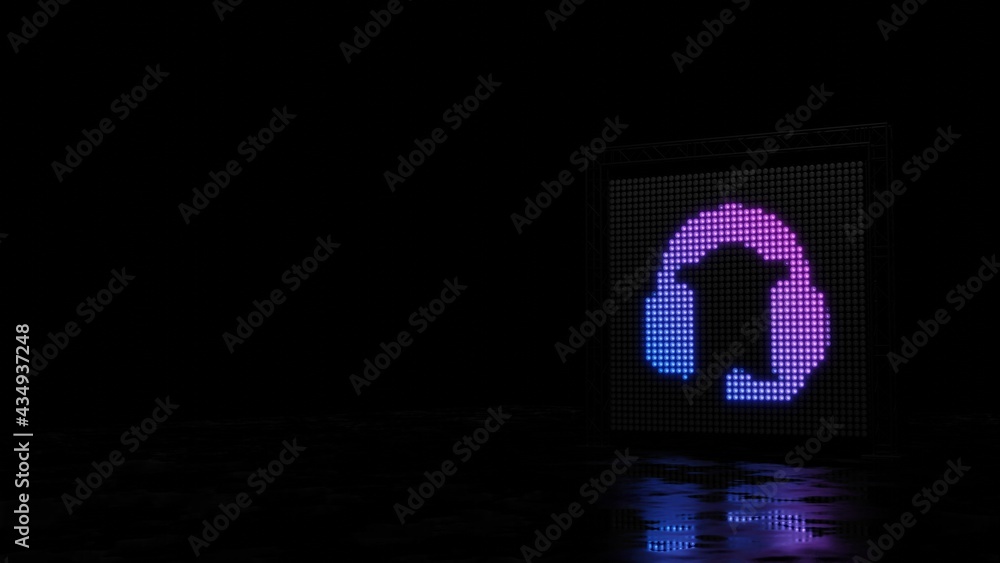 Poster 3d rendering of light shaped as symbol of headset on black background