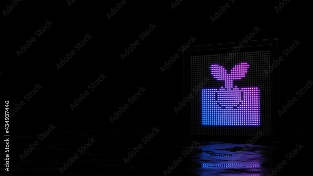 Poster 3d rendering of light shaped as symbol of germination on black background