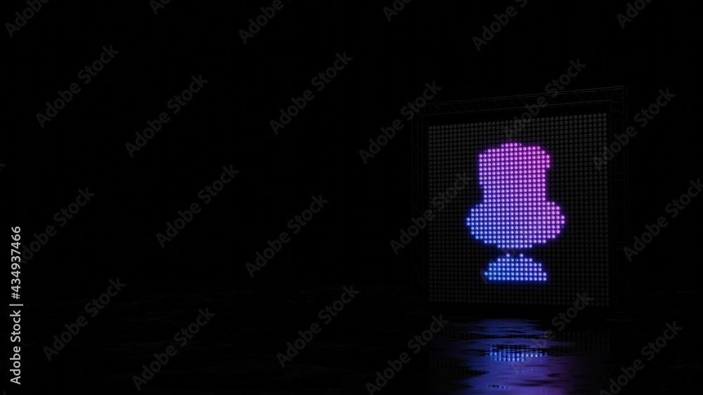 Poster 3d rendering of light shaped as symbol of gentleman on black background