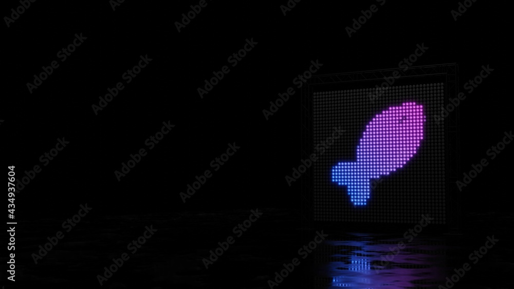 Poster 3d rendering of light shaped as symbol of fish on black background