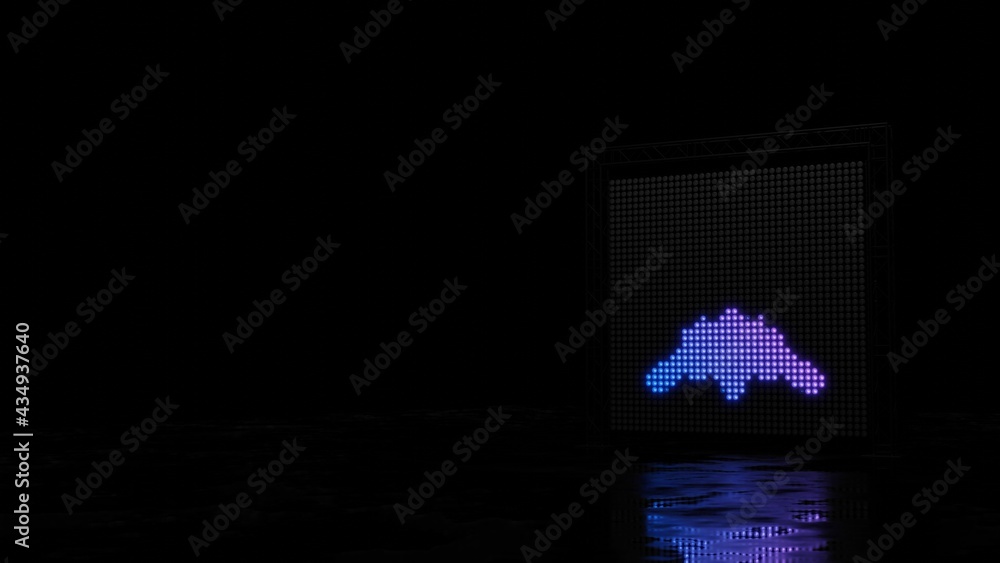 Poster 3d rendering of light shaped as symbol of fighter plane on black background