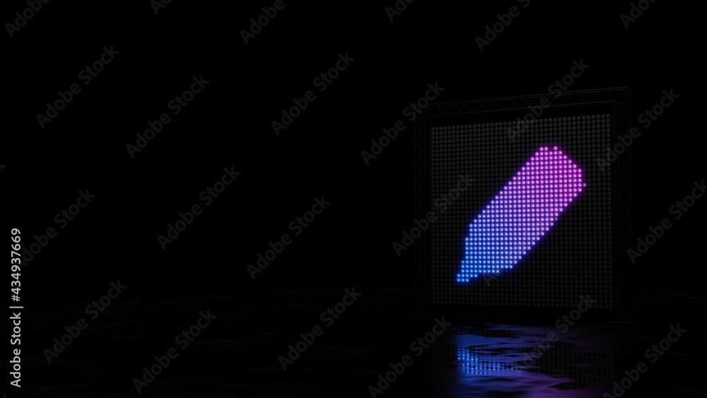 Poster 3d rendering of light shaped as symbol of felt tip pen on black background