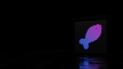 3d rendering of light shaped as symbol of fish on black background