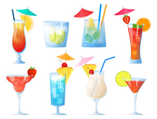 Set of alcoholic cocktails isolated on a white background. Club, party, rest on the beach. - obrazy, fototapety, plakaty