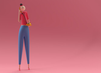 3D illustration Woman talking by telephone Cartoon 3D Render Design.