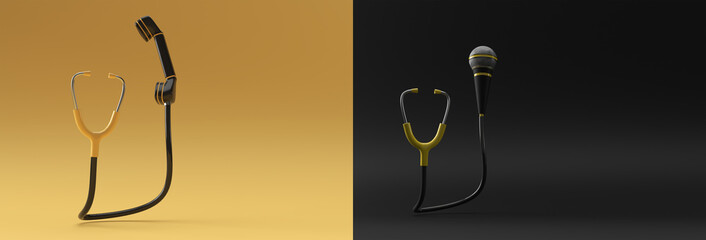 3D Render Concept of Phone receiver with Stethoscope concept of Emergency Call.