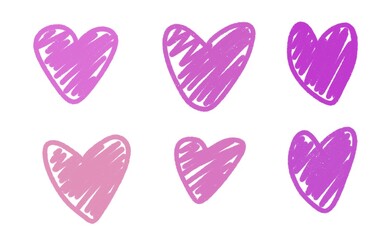 set of pink hearts Felt-tip pen illustration 