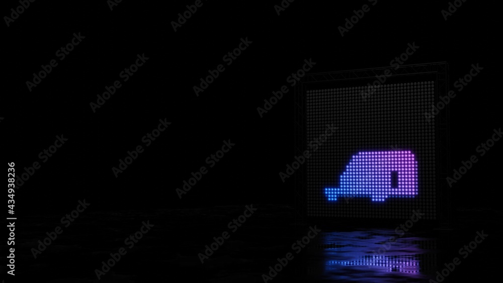 Poster 3d rendering of light shaped as symbol of caravan on black background