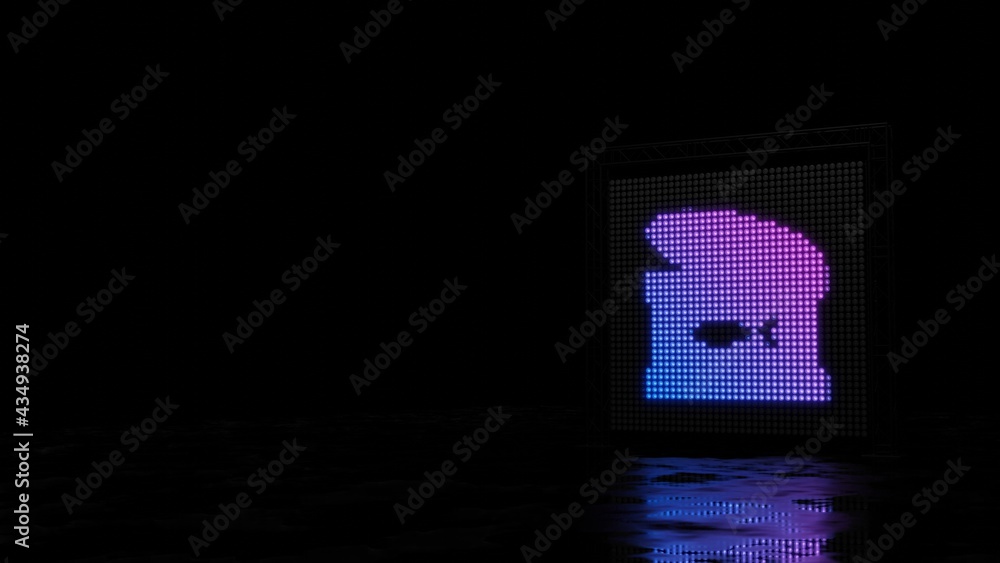 Poster 3d rendering of light shaped as symbol of can fish on black background