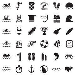 Swimming Icons. Black Flat Design. Vector Illustration.