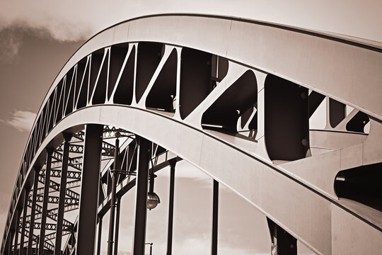 Abstract Monochrome Image Of Arch Of Modern Steel Bar Arch Bridge