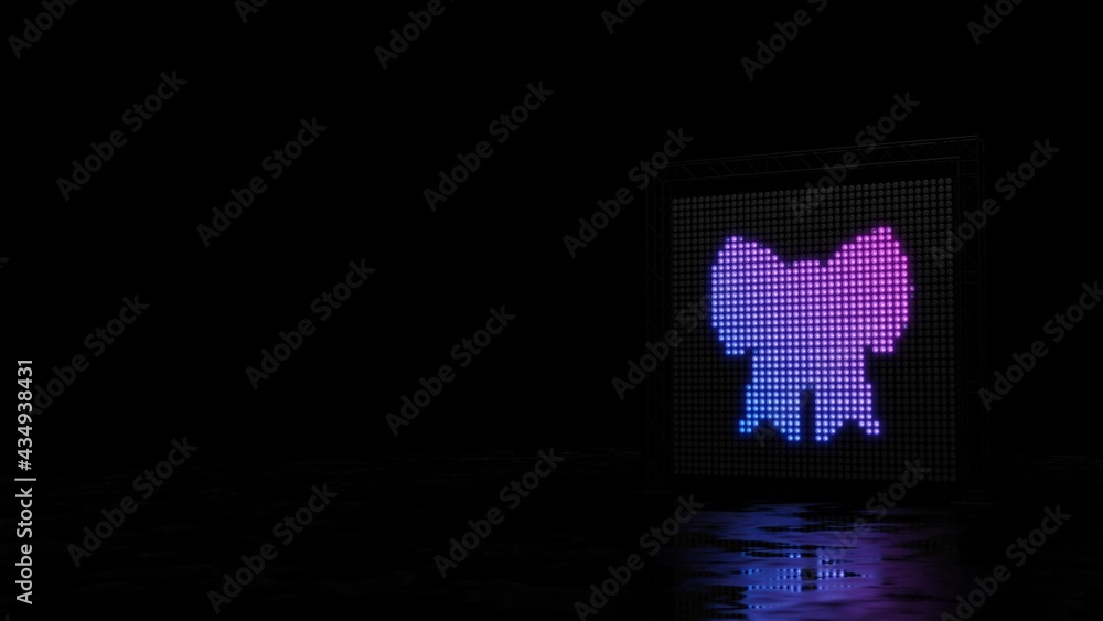 Poster 3d rendering of light shaped as symbol of bow on black background