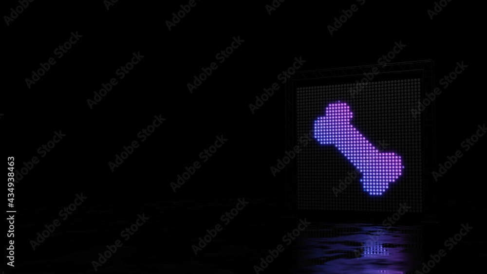 Poster 3d rendering of light shaped as symbol of bone on black background