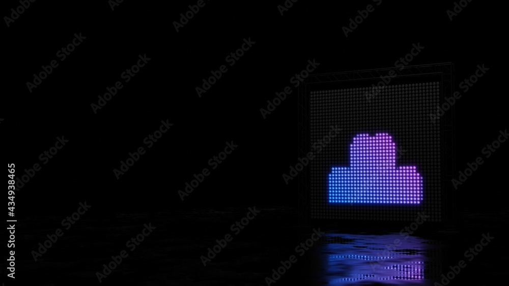 Poster 3d rendering of light shaped as symbol of blocks on black background