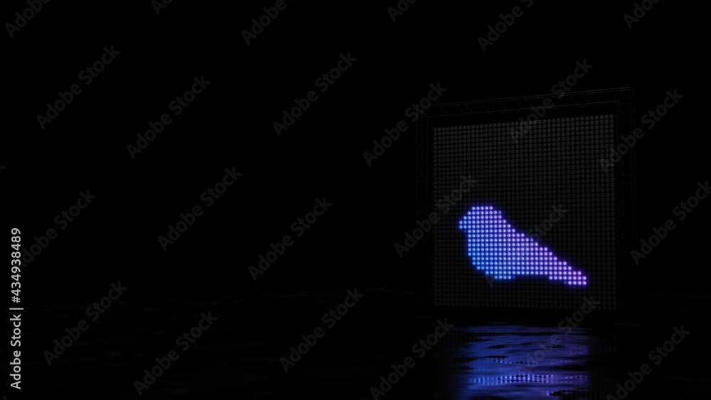 Poster 3d rendering of light shaped as symbol of bird on black background