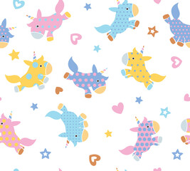 Vector cute unicorns cartoons seamless pattern.