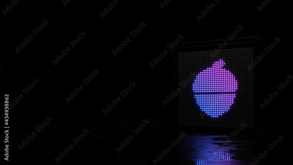 Poster 3d rendering of light shaped as symbol of acorn on black background