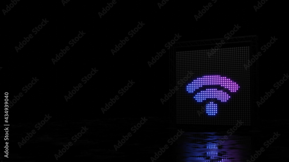 Poster 3d rendering of light shaped as symbol of wi-fi on black background