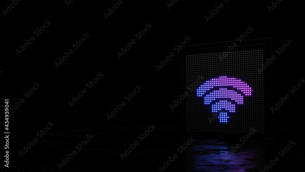 Poster 3d rendering of light shaped as symbol of wi-fi 1 on black background