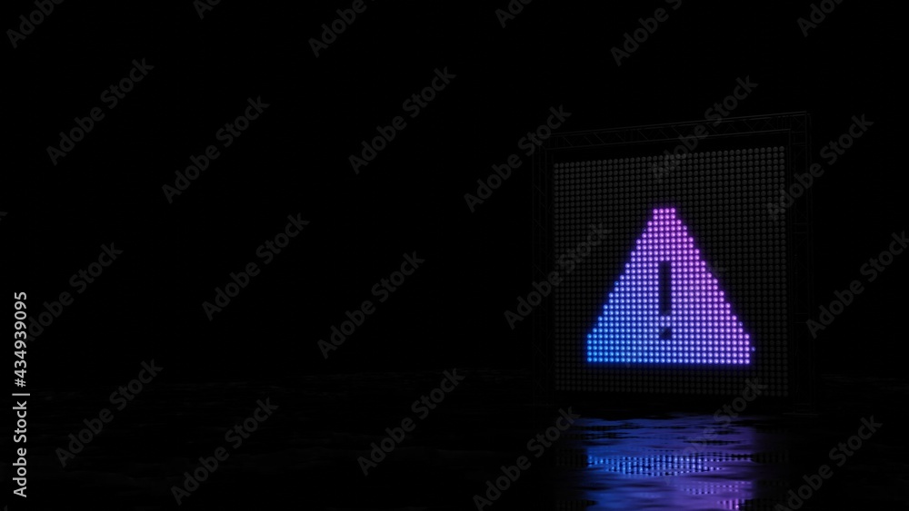 Poster 3d rendering of light shaped as symbol of warning on black background