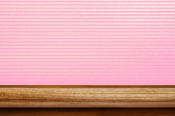 Top Wood shelves or table on Old metal plate wall background.For put product and some thing