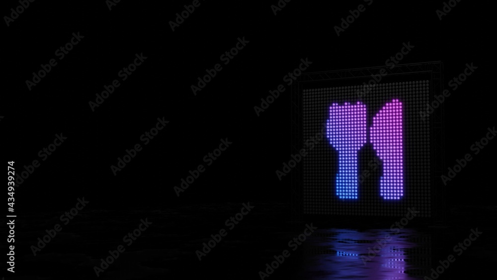 Poster 3d rendering of light shaped as symbol of utensils on black background