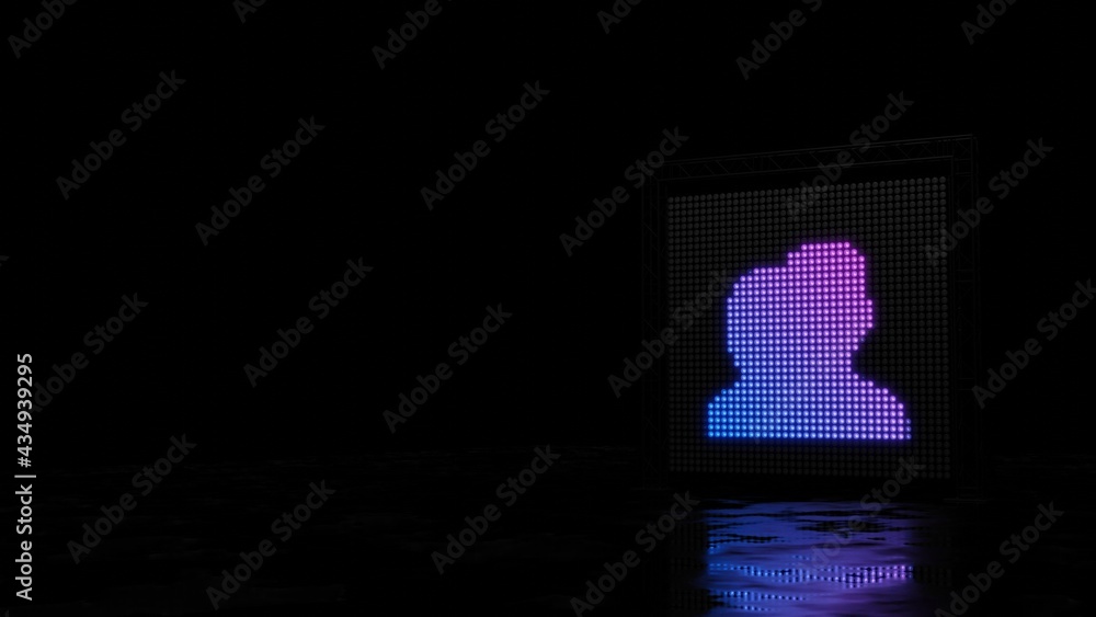 Poster 3d rendering of light shaped as symbol of users on black background