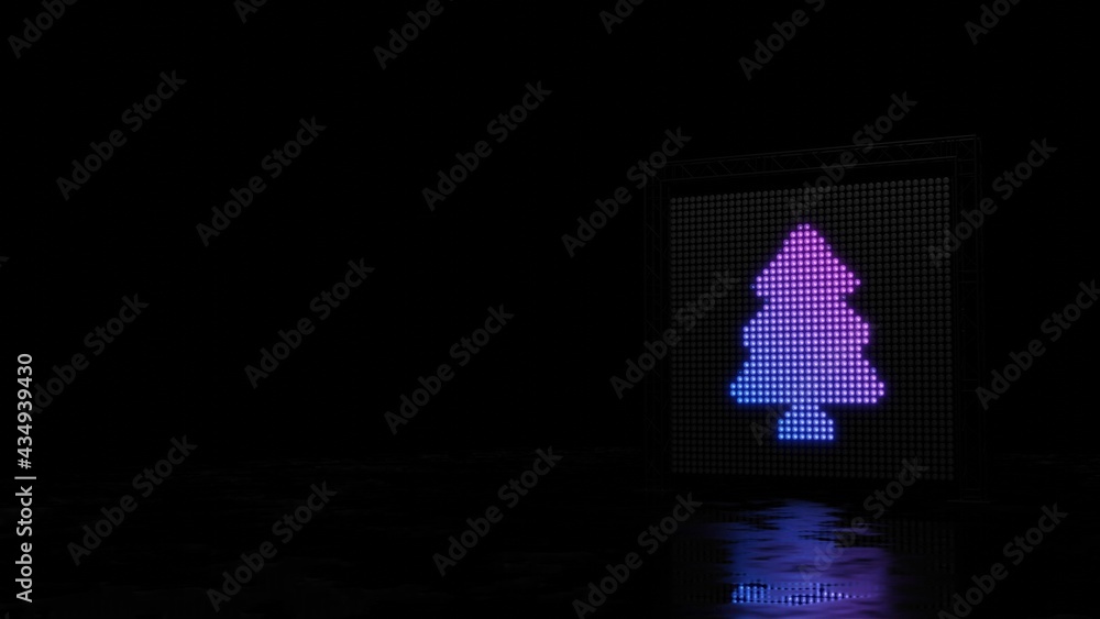 Poster 3d rendering of light shaped as symbol of tree on black background