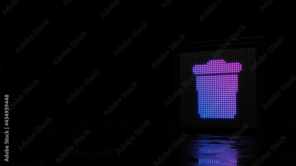 Poster 3d rendering of light shaped as symbol of trash on black background