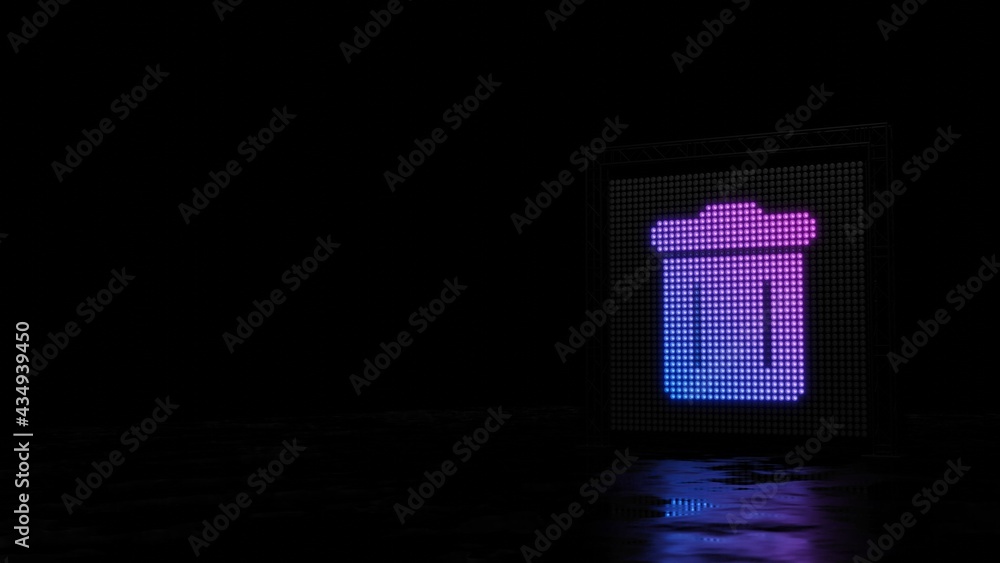 Poster 3d rendering of light shaped as symbol of trash alt on black background