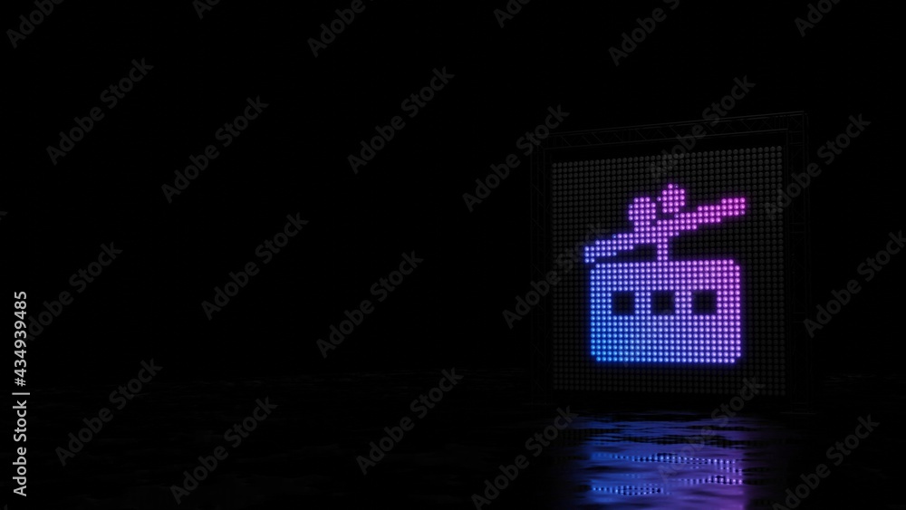Poster 3d rendering of light shaped as symbol of tram on black background