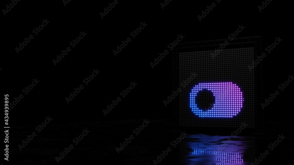 Poster 3d rendering of light shaped as symbol of switch on black background