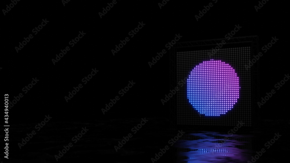 Poster 3d rendering of light shaped as symbol of stopwatch on black background