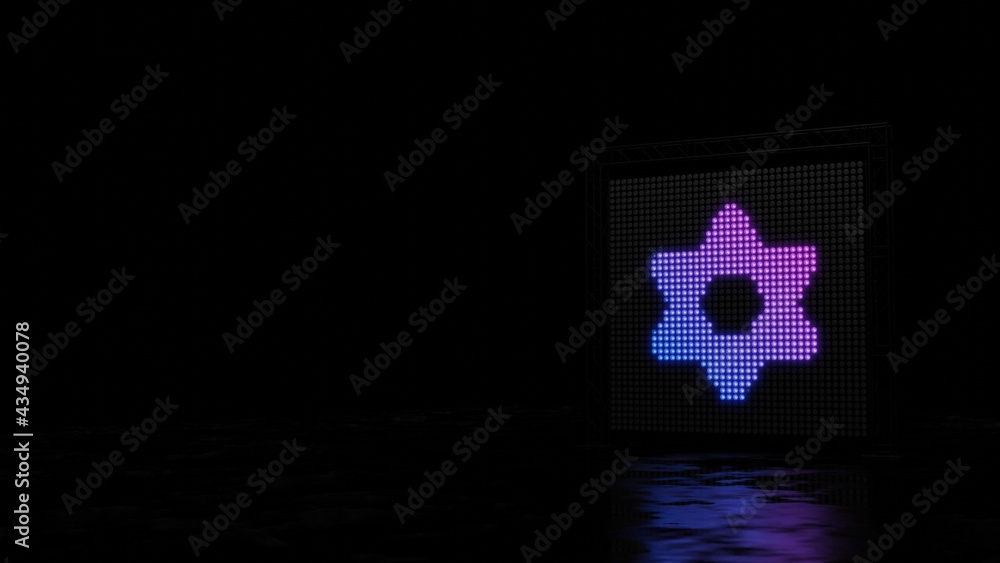 Poster 3d rendering of light shaped as symbol of star of david on black background