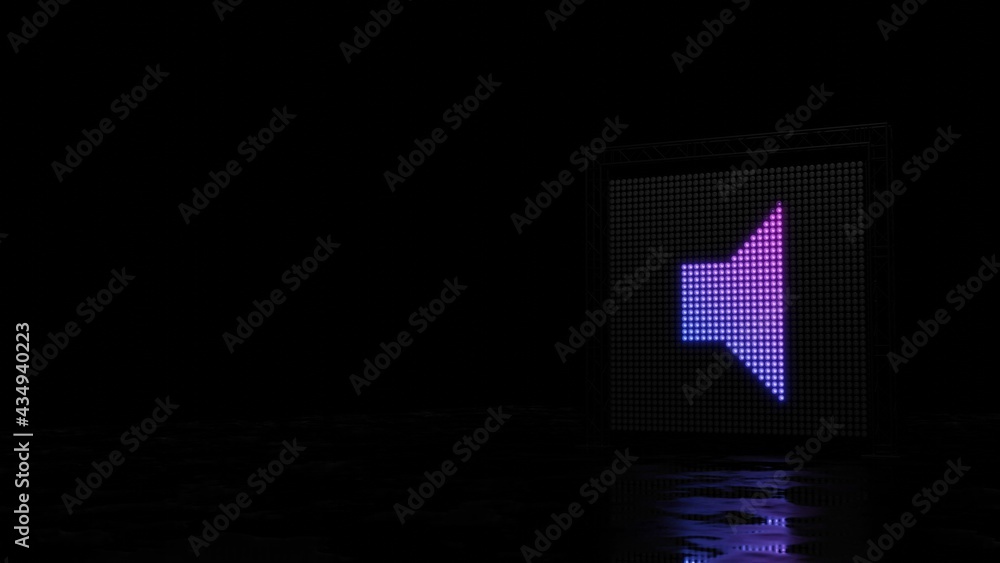 Poster 3d rendering of light shaped as symbol of sound on black background