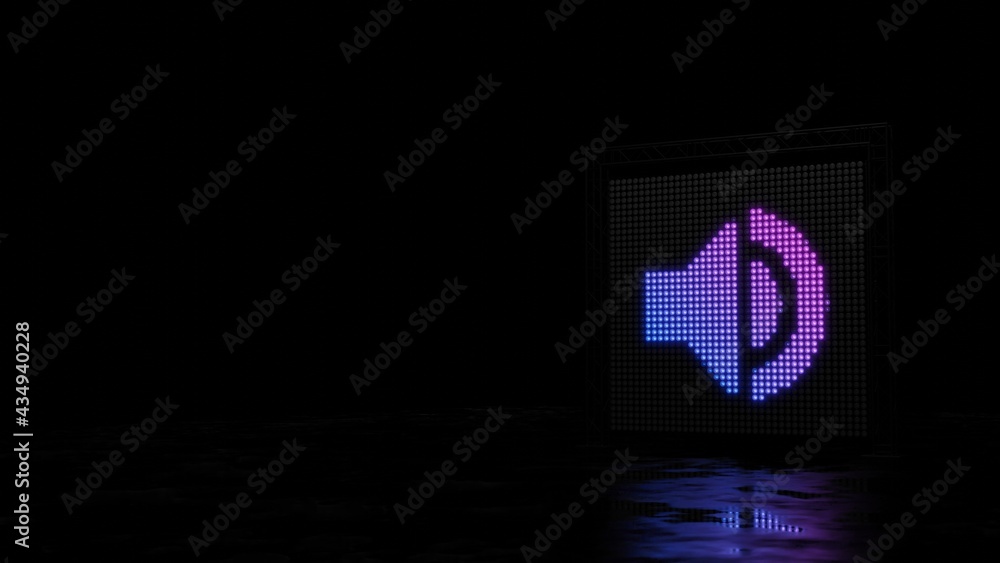 Poster 3d rendering of light shaped as symbol of sound on black background