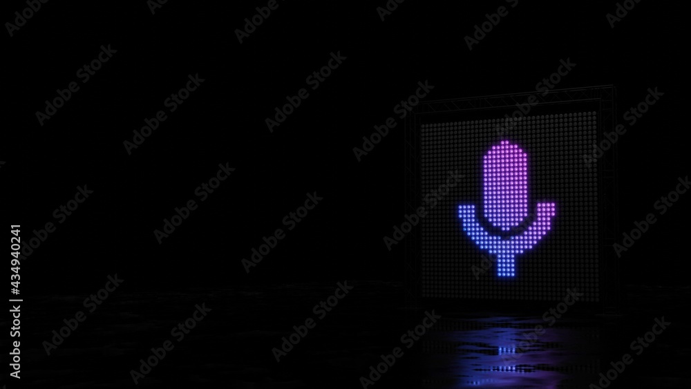Poster 3d rendering of light shaped as symbol of sound on black background