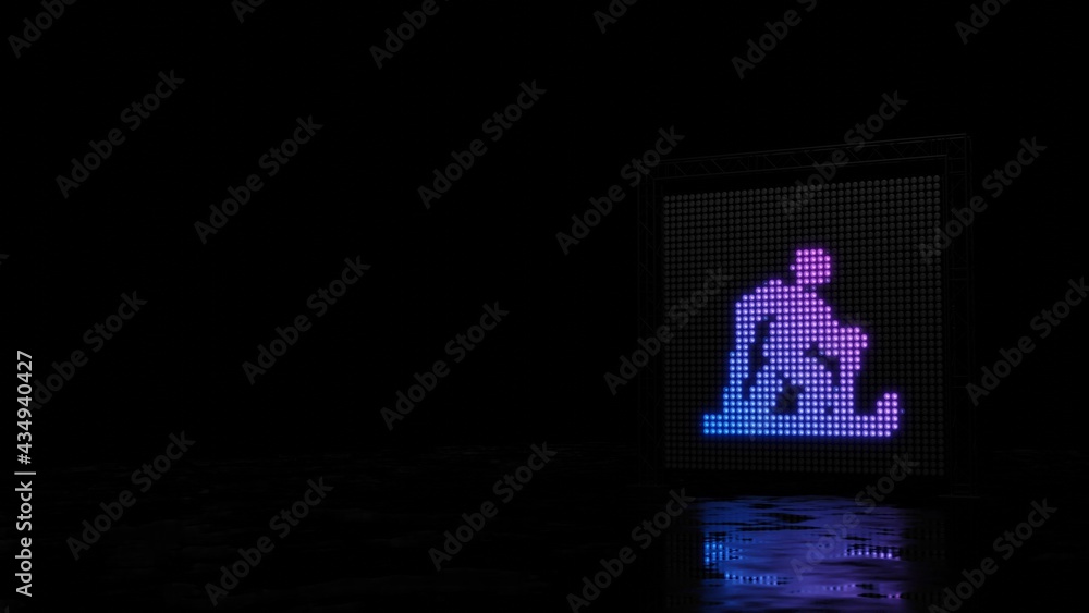 Poster 3d rendering of light shaped as symbol of skiing nordic on black background