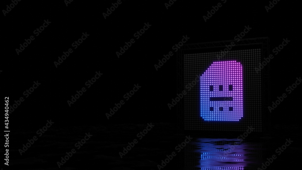 Poster 3d rendering of light shaped as symbol of sim card on black background